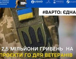 Громадські інституції, які працюють на підтримку ветеранів та членів їх сімей, зможуть отримати від 800 тис. грн до 2,5 млн грн фінансової підтримки у межах нового конкурсу «Варто: Єднання»
