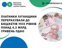 Платники Луганщини перерахували до бюджетів усіх рівнів понад 4,3 млрд гривень ПДФО